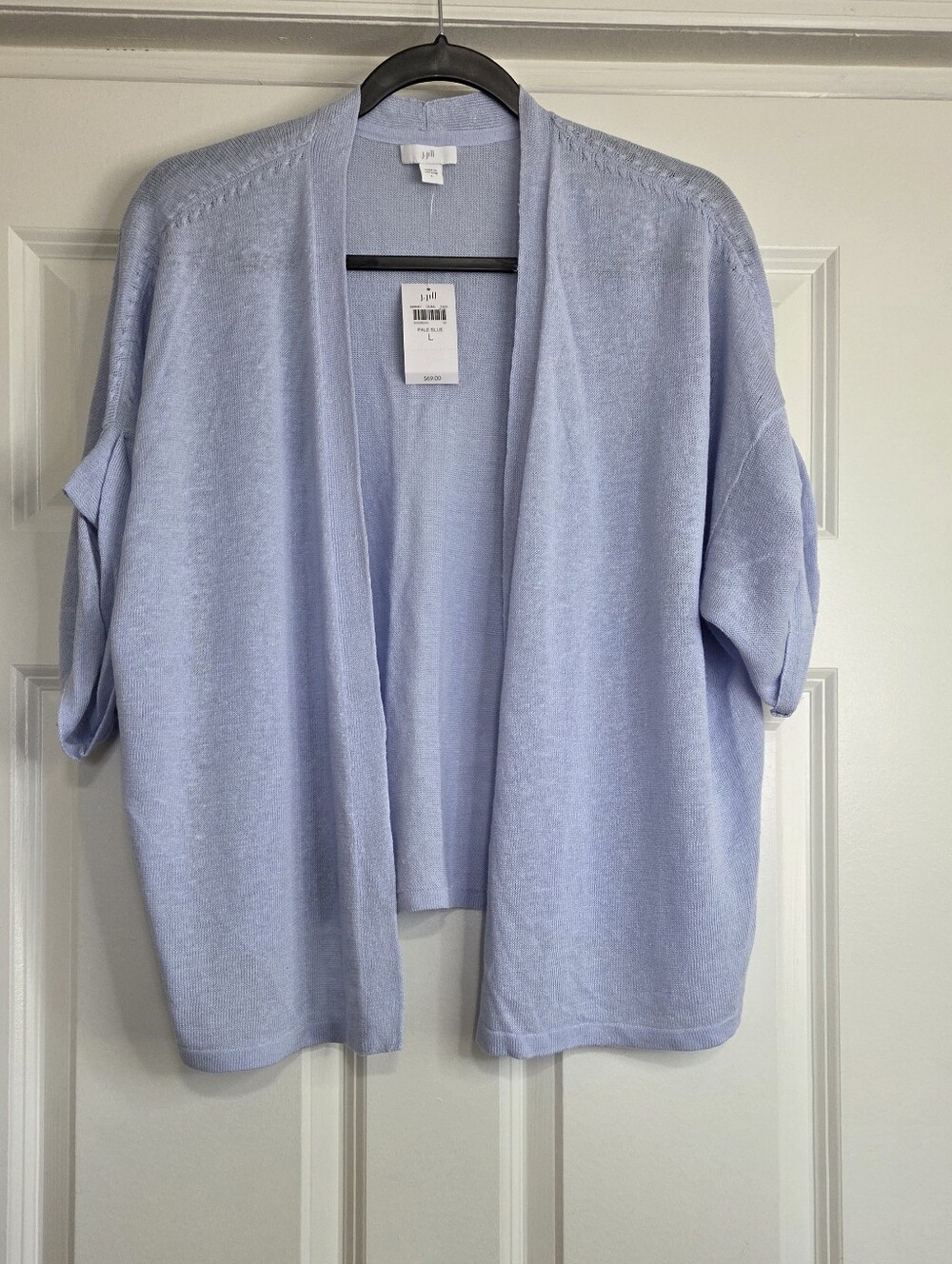 J. Jill Pale Blue Linen Cotton Blend Short Sleeve Open Cardigan - Size L